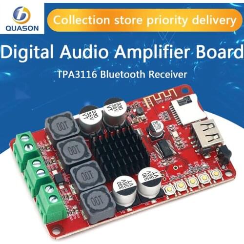 TPA3116 50W+50W Bluetooth Receiver Digital Audio Amplifier Board TF card U-disk Player FM Radio with Remote Controller