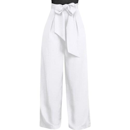 2018 Women Casual Loose Palazzo Pants High Waist Wide Leg Pants Trousers with Belt Autumn Solid Elegant Office Ladies Trousers