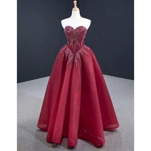 DD JYOY Simple Red A Line Evening Dress Long 2020 Luxury Beaded Sweetheart Neck Lace Up Back Elegant Long Formal Women Evening