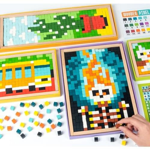 Wooden Mosaic 3D Puzzles Montessori Toys Kids Painting Puzzle Educational Toys For Children Funny Bricks Board Games Drawing Toy