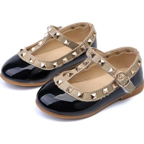 New Fashion Children Lady Girls Princess Shoes PU Leather toddler baby Low-heel Kids mary jean Shoes Rivets Sneakers