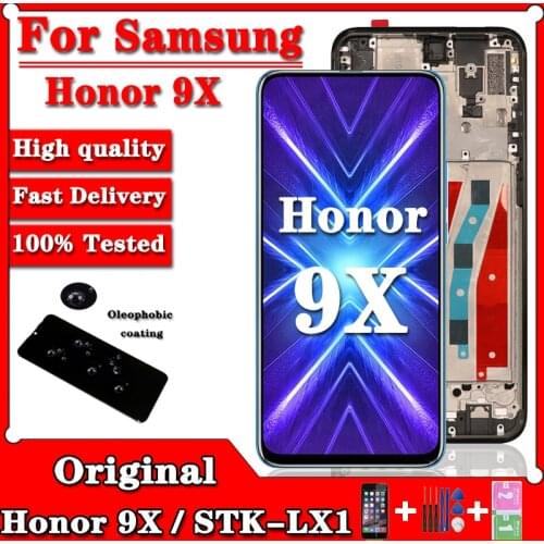 6.59‘’ Original 9X For Huawei Honor 9X Global Premium LCD Display Touch Screen 10 touch Digitizer Assembly Frame STK-LX1 lcd