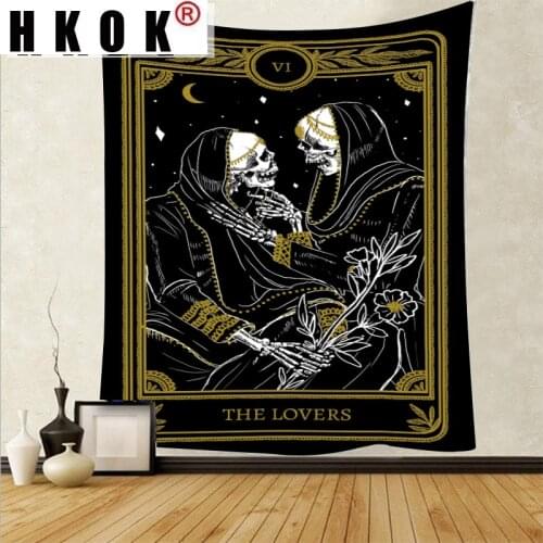 HKOK Tarot card Tapestry Black white Wall Cloth Bohemia Skull Sun Moon European Wall Hanging Bedroom Large size Wall Home Decor