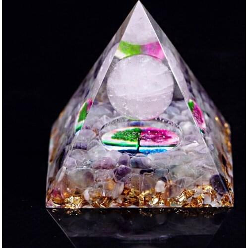 Healing Crystal Orgone Pyramid Stone With Rose Quartz Sphere Generator Figurine Decoration For Protection Meditation Reiki