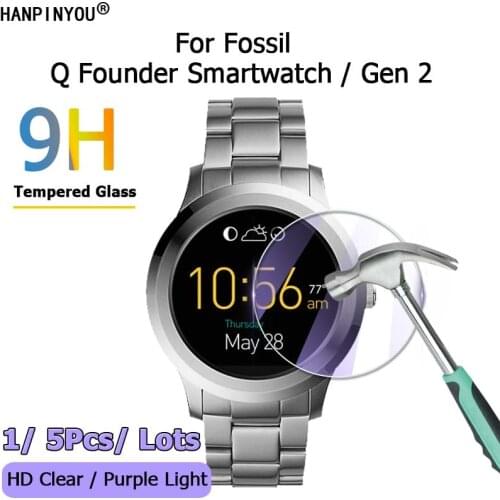 For Fossil Q Founder SmartWatch Gen 2 HD Clear / Anti Purple Light 2.5D 9H Toughened Tempered Glass Film Screen Protector Guard