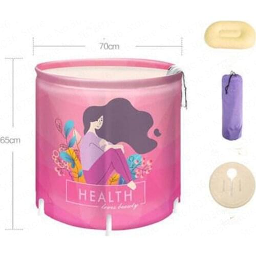 Adult Pink Folding Bath Tub Thickening Insulation Bath Barrel Home Body Bathtub with Cover 65*70cm,W