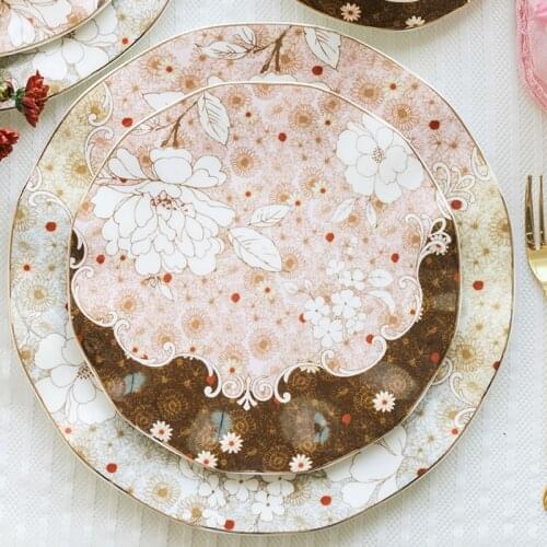 Painted Ceramic Plate European Afternoon Tea Dessert Bread Dish Dining Table Bone China Fruit Salad Plates Kitchen Tableware