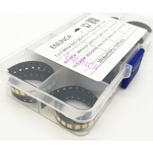 500pcs Cold White SMD LED Kit 10ValuesX50Pcs 2835 3030 3535 2828 7020 9500-11000K 3V 6V 9V 18V 36V 1W 2W for TV backlight Repair