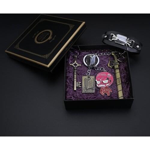 Anime Attack on Titan Jewelry Set the wings of freedom Necklace Key Chain Leather Bracelet Pendant Key Ring