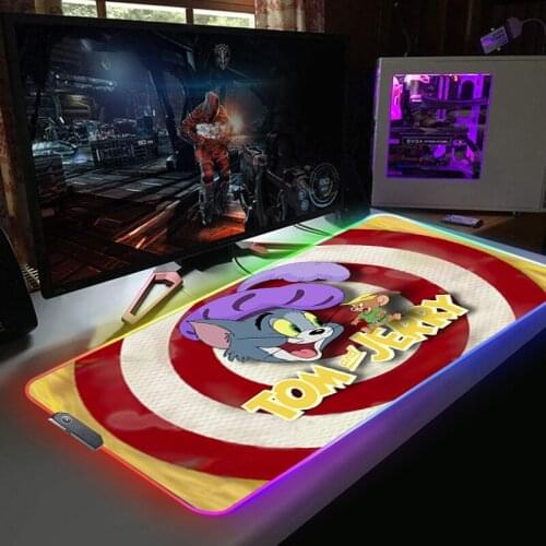 Cat and Mouse Anime RGB Mouse Pad Pc Gaming Accessories Mousepad Backlit Mat Computer Desk Mause Ped LED Light Keyboards Rug