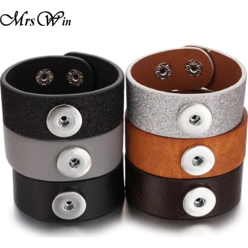 18 Colors Snap Leather Bracelet Retro Handmade Braided Leather Snap Button Bracelet Bangles Fit 18MM Snap Jewelry