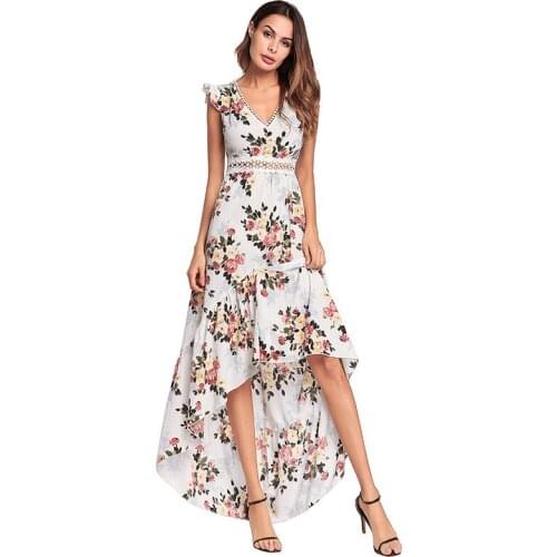 Summer Women Dress Floral Print Irregular Hem Dresses Backless Sexy Dress sweet Evening long dresses vestido de fiesta Plus Size