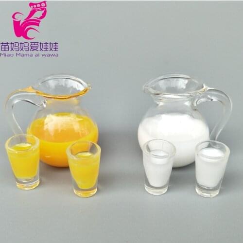 Mini Orange and Milk Juice In Pot and Cup Doll House Diy Decoration Charm Food for 1:12 Scale Doll Use