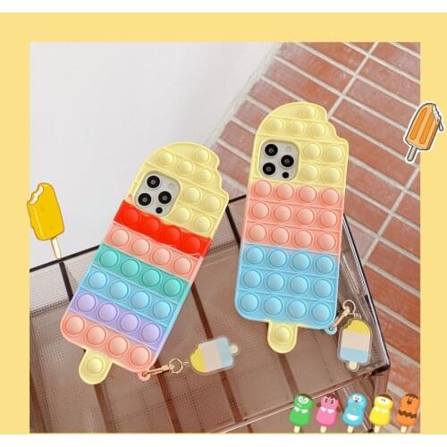 Rainbow Ice Cream Soft Silicone Phone Case for iPhone 12Pro Max 11 7 8 Plus X XR XS MAX Funny Press peas Pendan Phone Cover