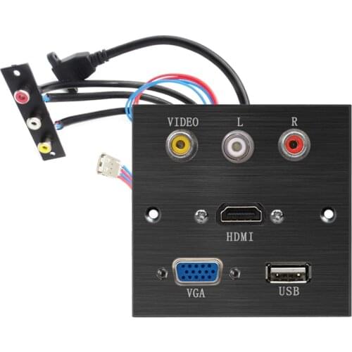 Desktop Audio Projector Socket Aluminium Alloy Plate USB VIDEO R L VGA HDMI-compatible Non-soldering Electrical Outlet 86*86MM