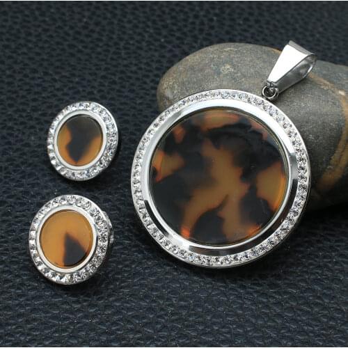 New Fashion Jewelry Round Stainless Steel Jewelry Silver color Sets pendant + Earrings For Women SBJDUUCE