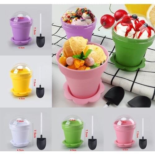 20sets Disposable Plastic Pot Cake Pudding Cups Dessert Fruit Cake Cup For Birthday Wedding Party Pudding Ice Cream Cup With Lid