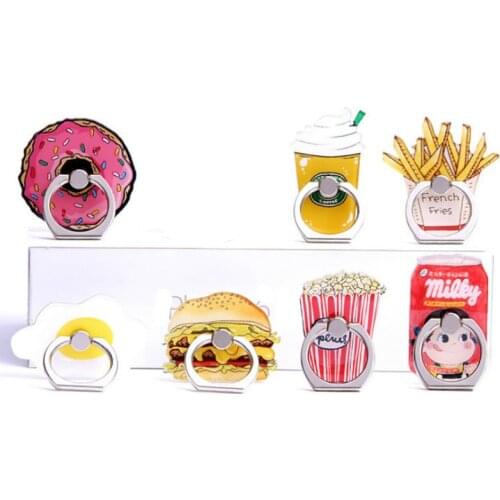 Wholesales 20 Pieces/lot Universal Metal Finger Ring cute mobile phone holder Stand Ring Funny Chips Hamburgers Ring