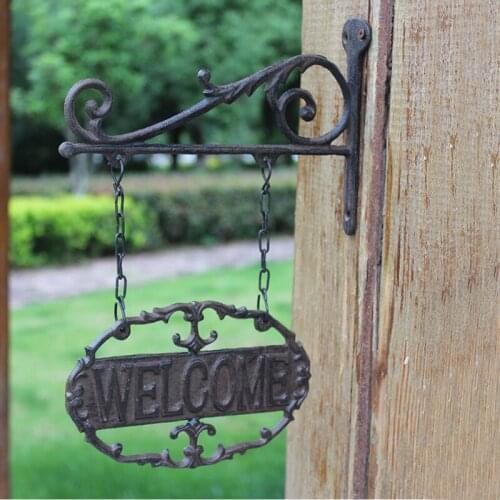 Oval Rustic Cast Iron Welcome Sign Plaques Outdoor Double-sided Wall Mounted Hanging Metal Welcome Plaques Hollow Retro Plaques