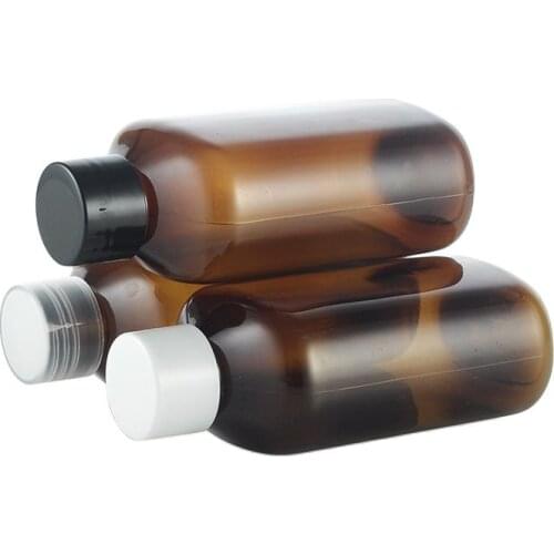 125ML X 50 Brown Oblate PET Plastic Bottle Perfume Massage oil Cosmetic Empty Container With Black White Transparent Screw Cap