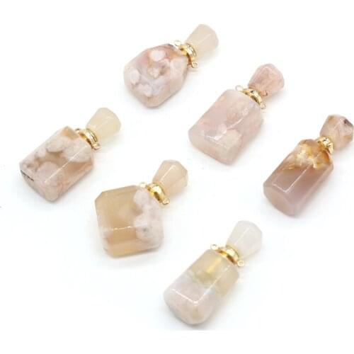 Natural Stone Pendants Multi Style Cherry Agates Stone Perfume Bottle Pendants Bottle Charm for Jewelry Making Necklace Bracelet
