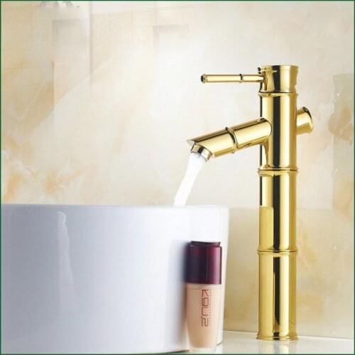 Polished Gold Color Brass Bamboo Style Single Handle Lever Bathroom Vessel Sink Basin Faucet Mixer Water Tap agf001