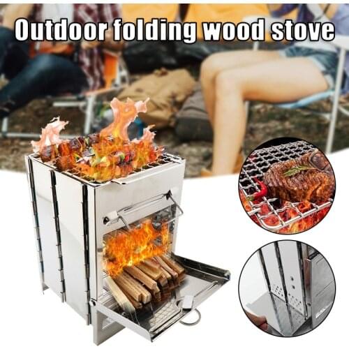 Portable Grill Camping Stove Less-smoke Extra-stable Stainless Steel Wood Burning Stove For Bbq Camping Backpacking Barbacoa
