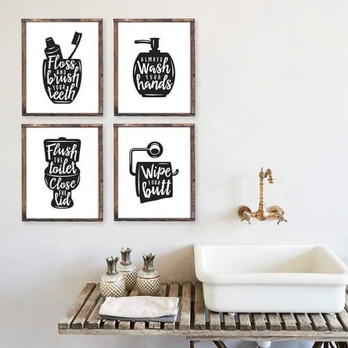 Nordic Style Simple Black and White English Humor Bathroom Toilet Painting Core Toilet Canvas Painting Decorative Painting