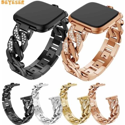 Stainless Steel Watchband Accessories Wristbands Straps Bracelet Watch Band For Fitbit Versa Smartwatch Rhinestone Luxury Belt
