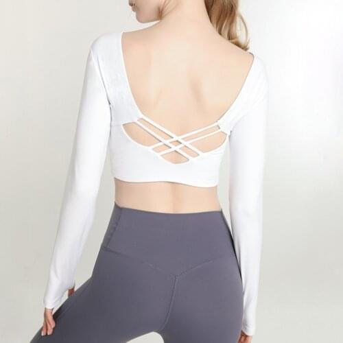 SALSPOR Long Sleeve Yoga Wear Woman Shirt Solid Color Removable Chest Pad Blouse Blouse Short Tight Fitness Sports Top Shirt