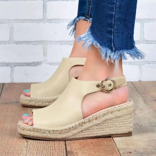 Women High Heel Sandals Wedges Shoes Open-toe Leather Sandals Summer Women Open-toe Platform Chaussures Femme
