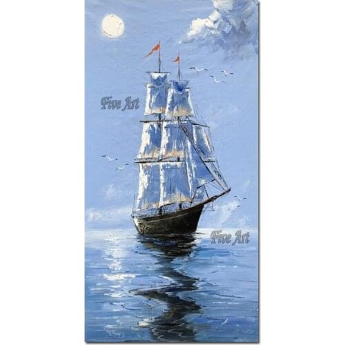 Pure Handmade Modern Abstract Design Texture Sailing Boat Oil Painting No Frame Wall Decorative Canvas Art For Living Room Wall