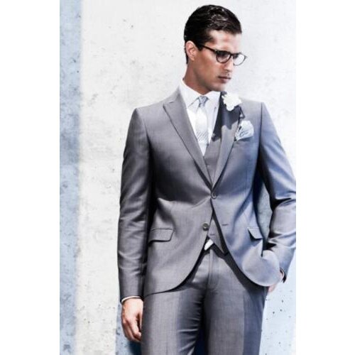 Light Gray Formal Men Suits Office Business Wedding Party Prom Terno Bespoke Ropa Hombres Men(JacketPant+Vest+Tie+Handkerchiefs)