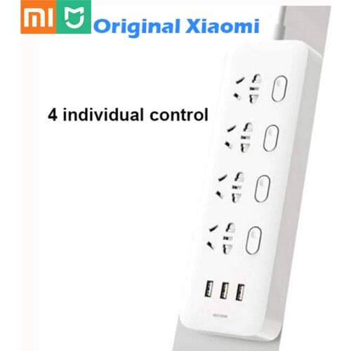 100% Xiaomi Socket Mijia Power Strip Sockets 4 Individual Control 3 USB 5V 2.1A Fast Charging Extension Sockets With Safety Door
