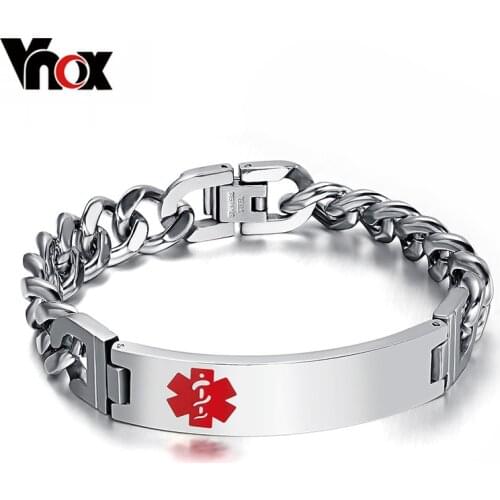 Vnox Customized Medical Remind Stainless Steel Bracelet Personalized ICE Info Emergency Jewelry