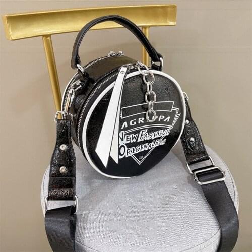 Womens small bag trend new pu messenger bag black and white contrast color small round bag broadband shoulder bag double handle