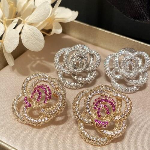 Rose Flower Hollow Out Earring Female Cubic Zircon Exquisite Fashion Simplicity Temperament Silver Color Accessories Jewelry
