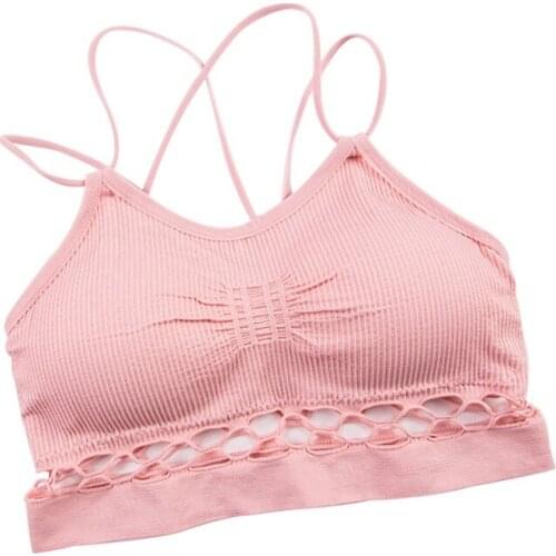 Women Sexy Fishnet Bra Bralette Top One Piece Padded Wireless Strappy Underwear Push Up Black White Pink Bras