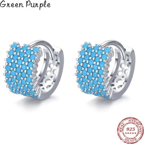 Green Purple New Vintage Turquoise Elegant Earring Real 925 Sterling Silver Luxury Charm Hoop Earrings For Women Wedding Jewelry