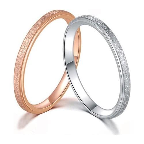 2mm/6mm Simple Scrub Stainless Steel Women Ring Rose Gold Color Finger Band Ring Gift Girls Jewelry