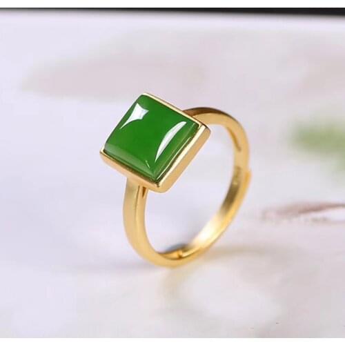 Jadery Vintage 18k Gold Jewelry Natural Jasper Jade Rings For Women 925 Sterling Silver Ring Wedding Party Luxury Jewelry Gifts