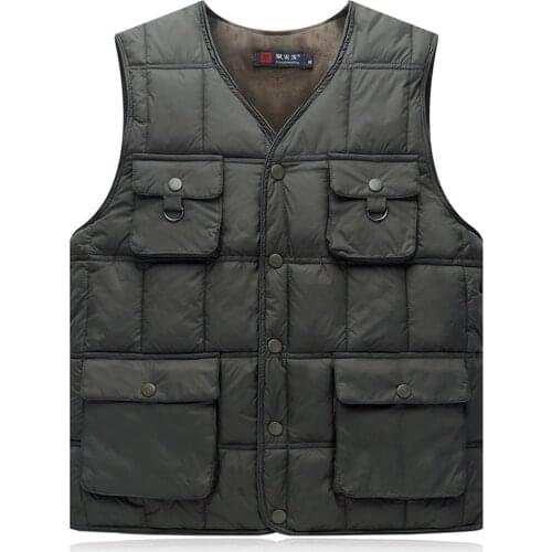 Multi Pocket Winter Cotton Vest For Men Padded Khaki Blue Outerwear Tool Work Waistcoat Casual Baggy Thick Hot Sleeveless Jacket