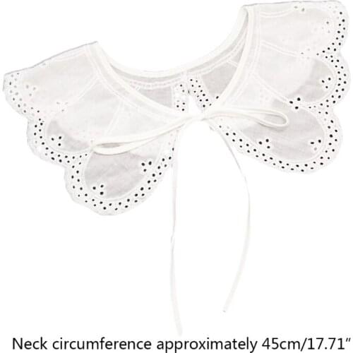 066C Women White Hollow Out Petal False Collar Shawl Wrap Embroidery Floral Butterfly Wing Shape Capelet Dickey Necklace
