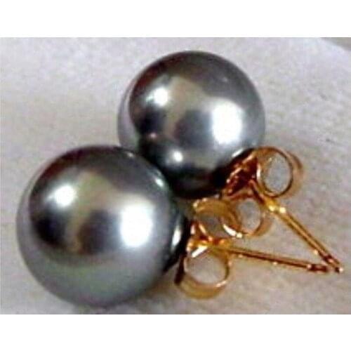 10mm Black Gray Shell Pearl Stud Earrings Earrings