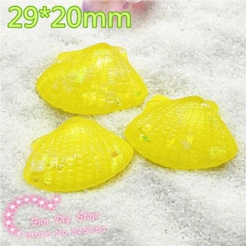 10pcs/lot 29*20mm Resin Falt back Yellow Shiny Seashell Minaitures| Hair bow center free shipping