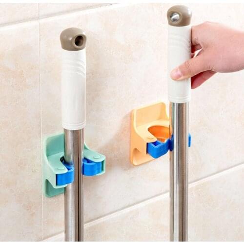 2Pcs/lot Home Clip Mop Hooks No Trace Mop Holder Bathroom Rack Bathroom Hanger Wall Mounted Self Adhesive Storage Rack Clip