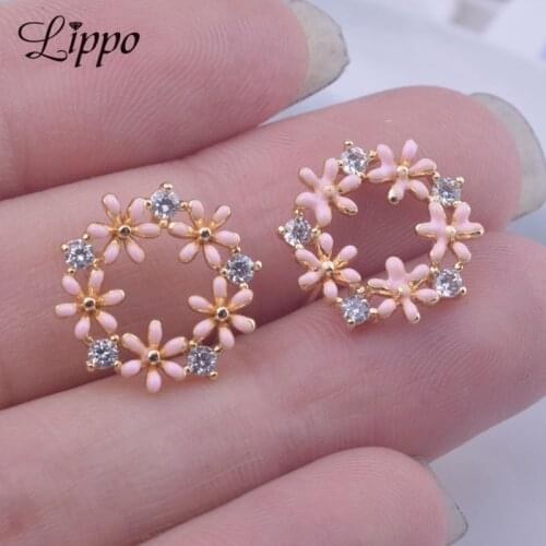 4pcs 14mm Nice Nice Nice Enamel Flower Zircon Stud Earrings Pins Earrings Connectors Findings