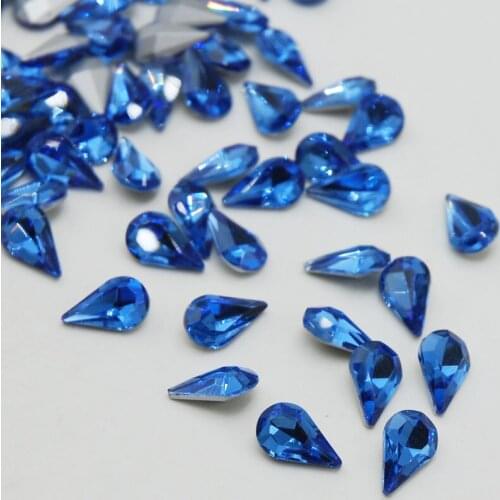 Promotions!Light Blue Color Teardrop Pear Shape Rhinestones 5x8mm~8x13mm 100pcs Pointed Back Glass Crystal Strass For Decoration