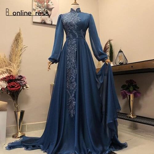 Bbonlinedress A Line Royal Blue Caftan Evening Dress High Wasit Moroccan Muslim Prom Dresses Elegant Arabic Abaya Party Dresses