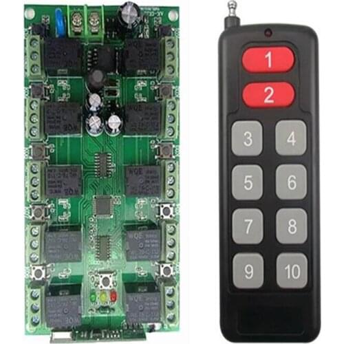 12V 10 CH Channels 10CH RF Wireless Remote Control Switch Transmitter Module+Receiver Individual learning Code 315/433 MHz